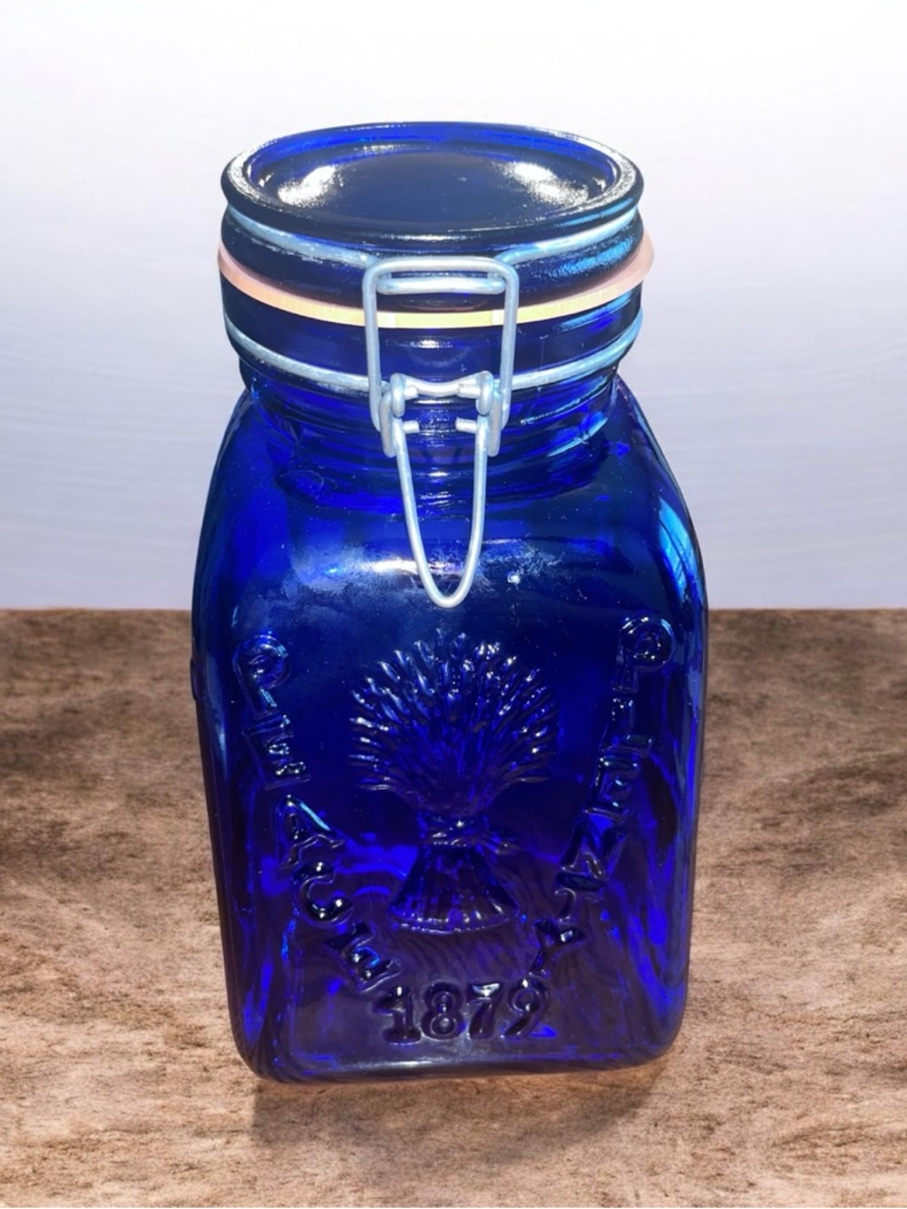 Granny’s Product Inc Peace Plenty 1879 Cobalt Blue Glass Jar with Swing Top 2 Qt